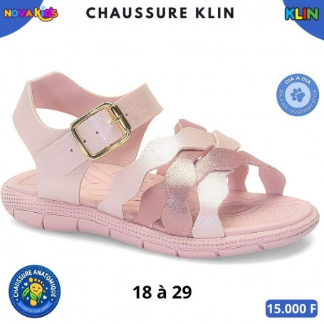 Sandales fille Klin à brides tressées – Rose et argenté – 18 à 29 – ENF882