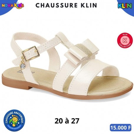 Sandales habillées fille Klin à noeud – Blanc nacré – 20 à 27 – ENF885