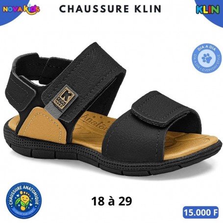 Sandales anatomiques KLIN garcon – Noir et camel – 18 à 29 – ENF890