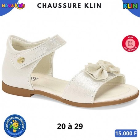 Sandales KLIN fille – Blanc nacré avec noeud – 20 à 29 – ENF891