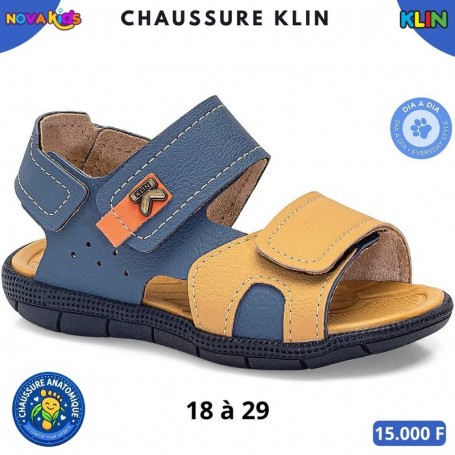 Sandales anatomiques KLIN garcon – Bleu et camel – 18 à 29 – ENF895