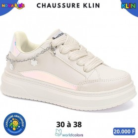 Baskets Worldcolors KLIN fille – Blanc cassé irisé – 30 à 38 – ENF904