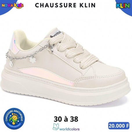 Baskets Worldcolors KLIN fille – Blanc cassé irisé – 30 à 38 – ENF904