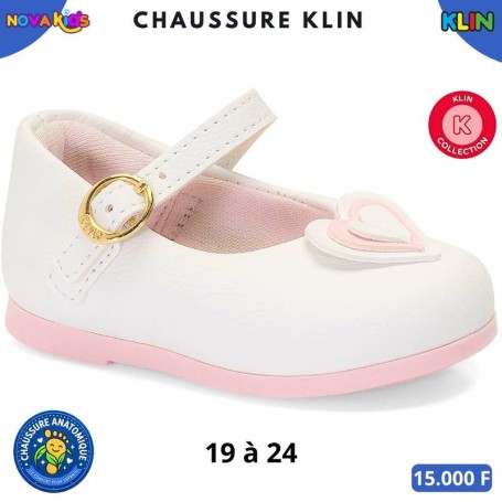 Ballerines KLIN fille – Blanches et roses avec coeur – 19 à 24 – ENF906