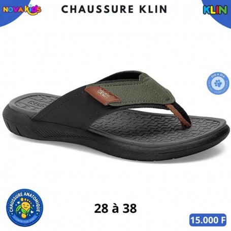 Tongs anatomiques KLIN garcon – Noir et kaki – 28 à 38 – ENF907