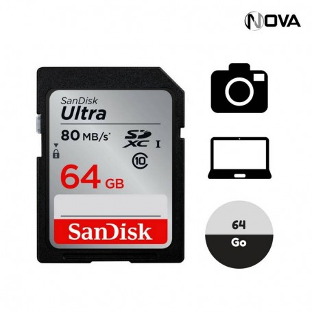 Carte SD SanDisk Ultra 64 GB 80 MBs classe 10 KEY39
