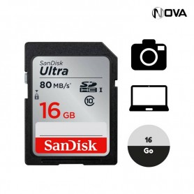 Carte SD SanDisk Ultra 16 GB 80 MBs classe 10 KEY41