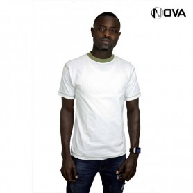 Tshirt en coton blanc vert col rond manches courtes TSH60