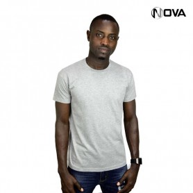 Tshirt uni gris chiné en coton col rond manches courtes TSH62