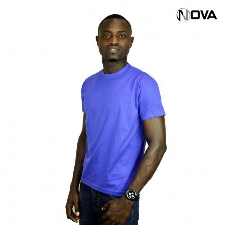 Tshirt uni bleu en coton col rond manches courtes TSH65