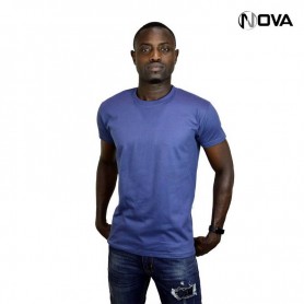 Tshirt uni bleu en coton col rond manches courtes TSH68