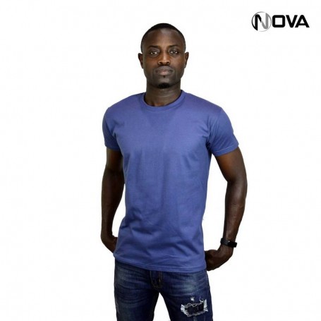Tshirt uni bleu en coton col rond manches courtes TSH68
