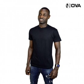 Tshirt uni noir en coton col rond manches courtes TSH69