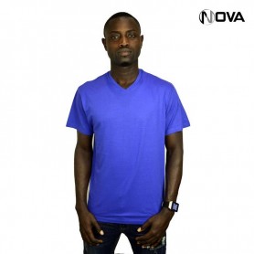 Tshirt uni bleu en coton col V manches courtes TSH72
