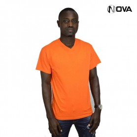 Tshirt uni orange en coton col V manches courtes TSH74