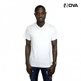 Tshirt uni blanc en coton col V manches courtes TSH76
