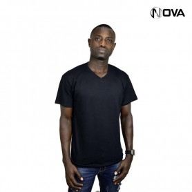 Tshirt uni noir en coton col V manches courtes TSH77