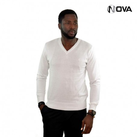Pull manches longues col V blanc PUL51